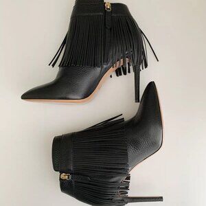 NEW VALENTINO GARAVANI Rockee Fringe Black Leather Ankle Boots Size 38.5